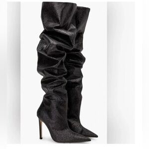 GOOD AMERICAN NWT BLACK GLITTER SLOUCH OVER THE KNEE BOOT SZ 5
